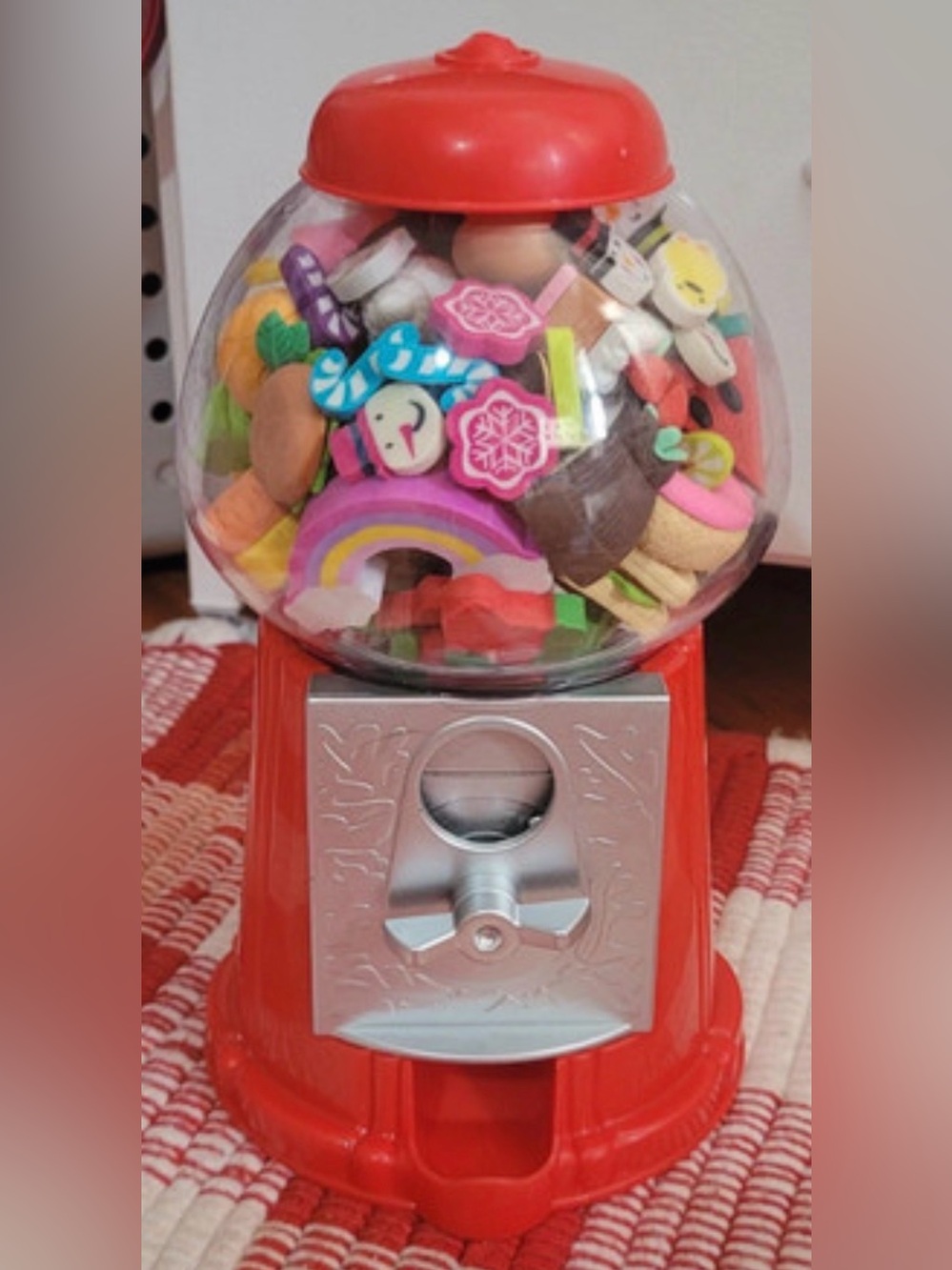 Vintage collectors Red Kids Gumball Play Machine with Assorted Erasers